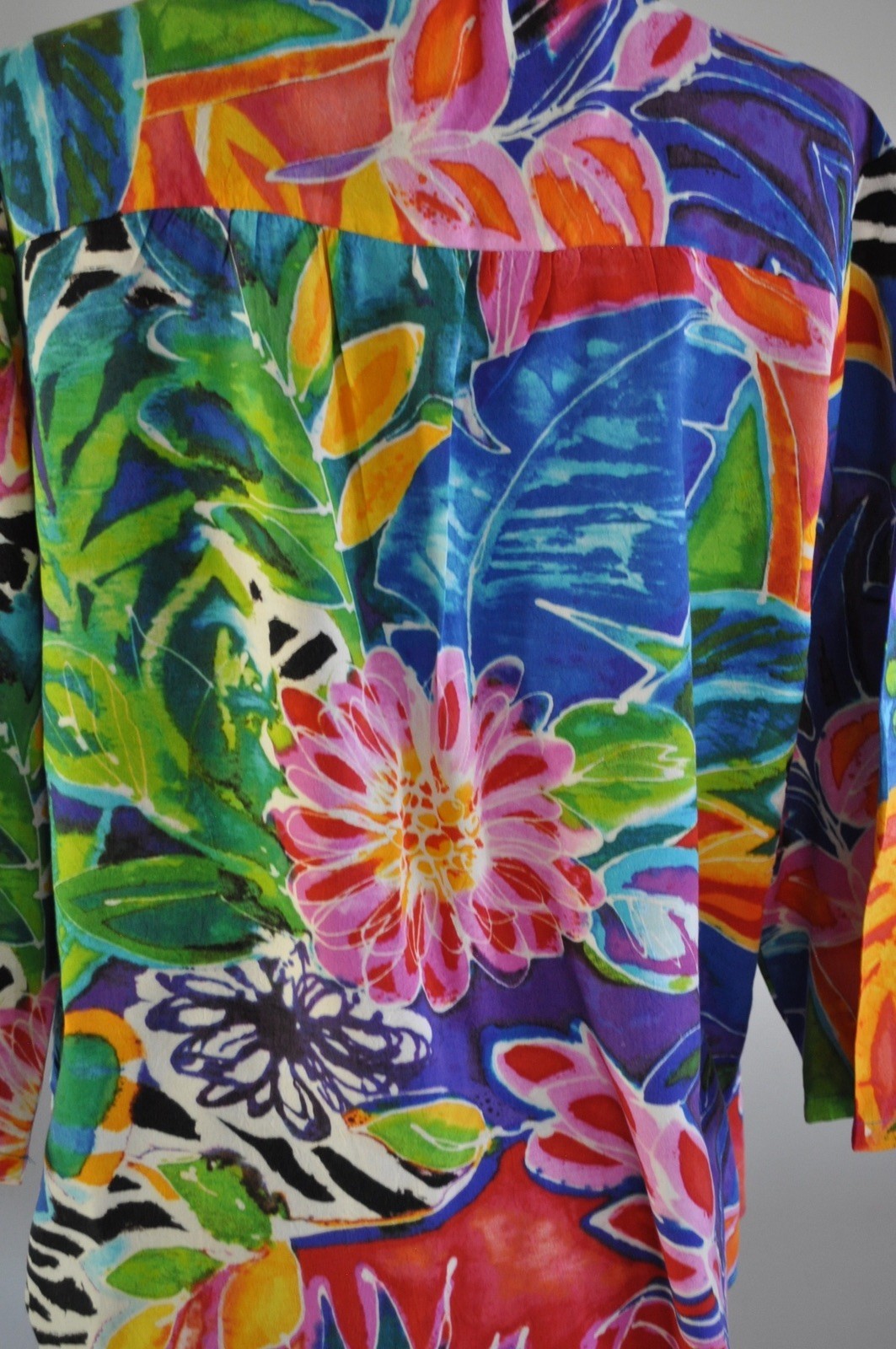 Vintage Jams World Tunic Blouse Womens Medium Multicolor Tropical Floral Rayon