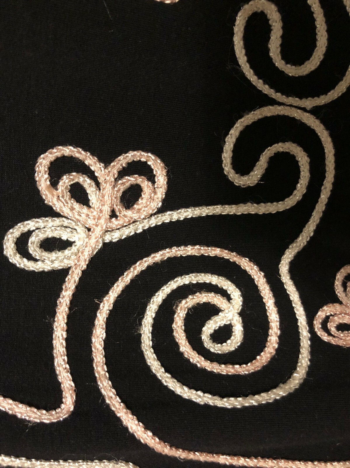 vtg MAGGIE BARNES Soutache Tunic Top 2X Black Stretch Knit Party/Cocktail