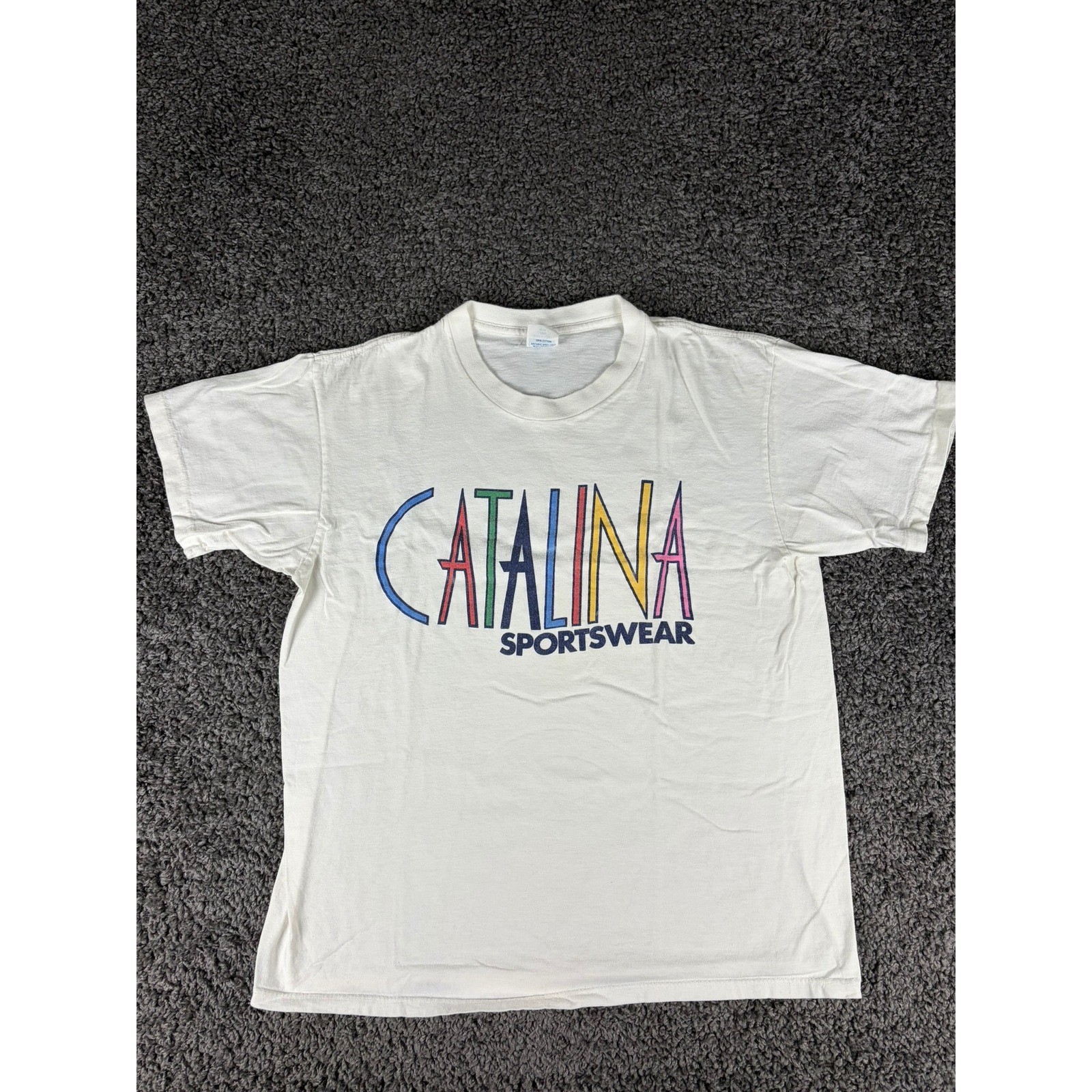 Vintage Catalina Sportswear T-Shirt White Graphic Tee Spring Ford USA Large