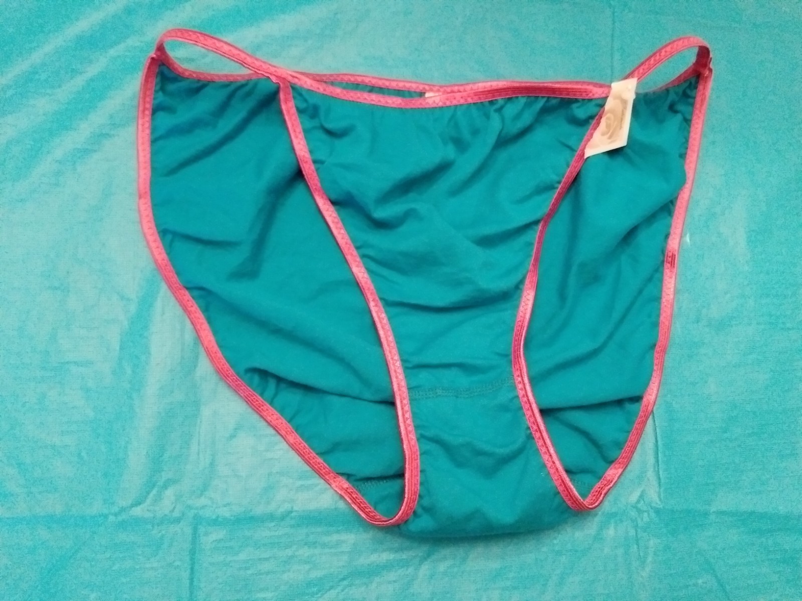 Panties Vintage String Bikini Blue 100% Cotton Size XL Hong Kong