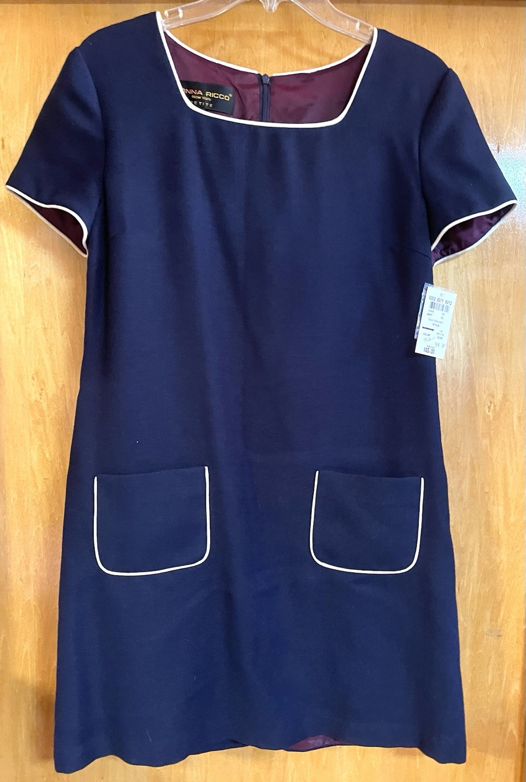 Vintage Donna Ricco Womens 10P Navy Short Sleeve Sheath Dress, New Old Stock NWT
