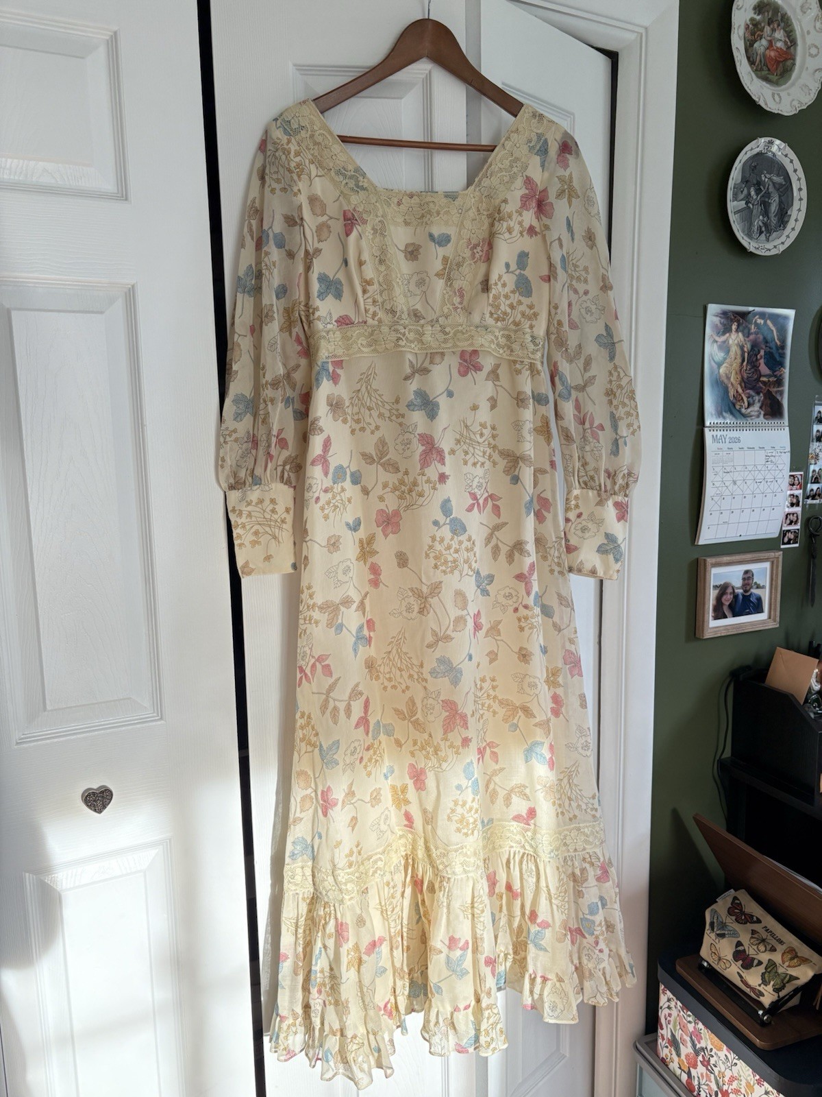 Vintage Sylvia Ann Maxi Dress, Floral/Leaf Pattern (read description)