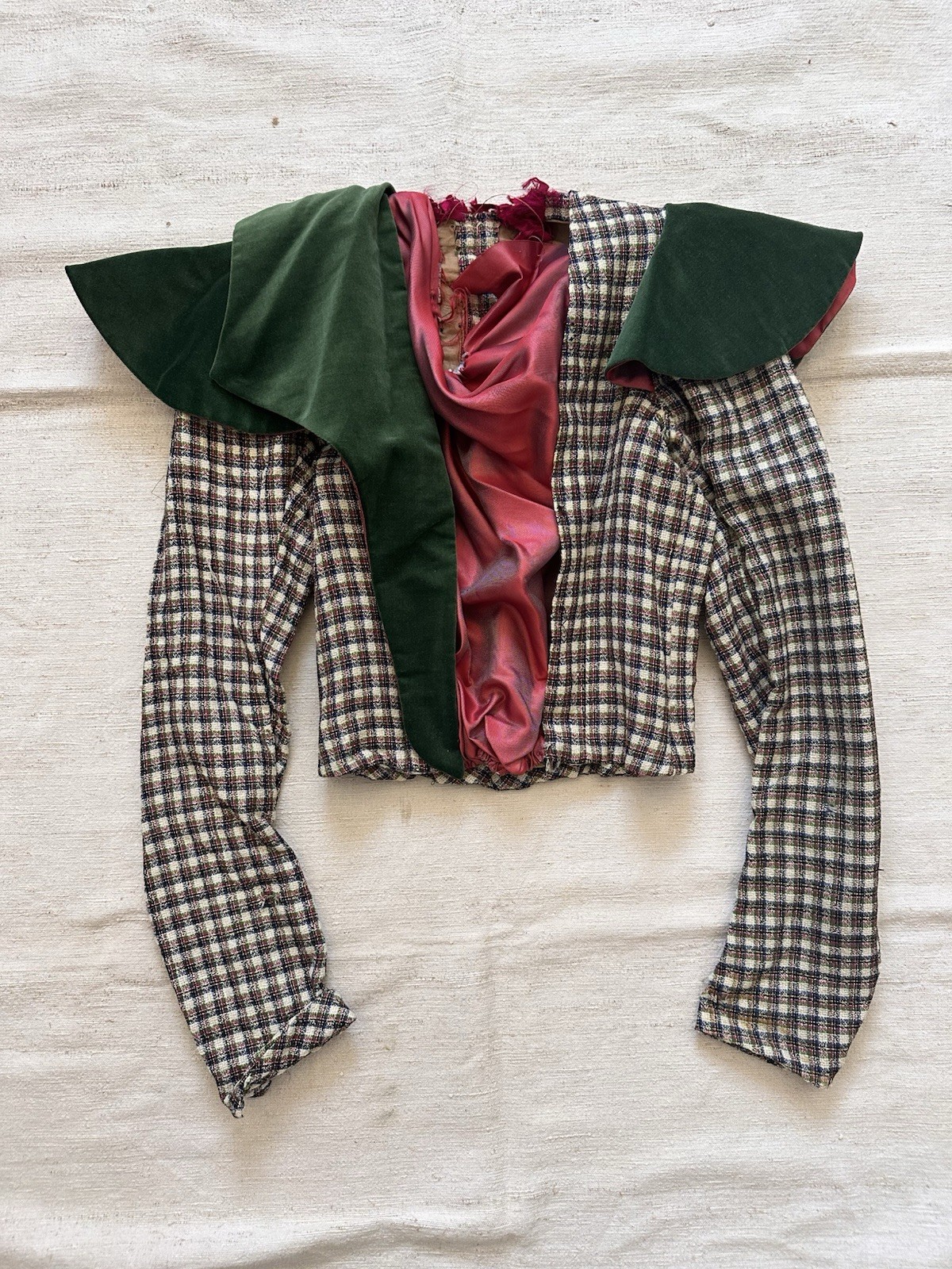 Rare 1880s 1890s 1900 Victorian Handmade Wool Jacket Pink Green Silk Womens XS