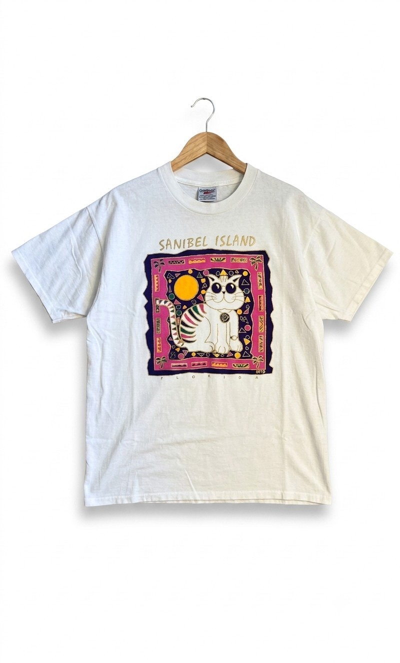 Vintage 90s Sanibel Island Florida Cat T Shirt XL Oneita Power Graphic Tee