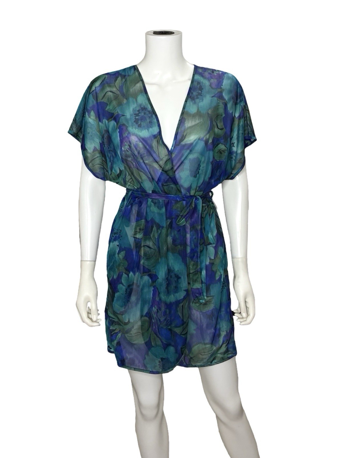 Undercover Wear Women&rsquo;s VTG Blue Floral SHEER Robe OS