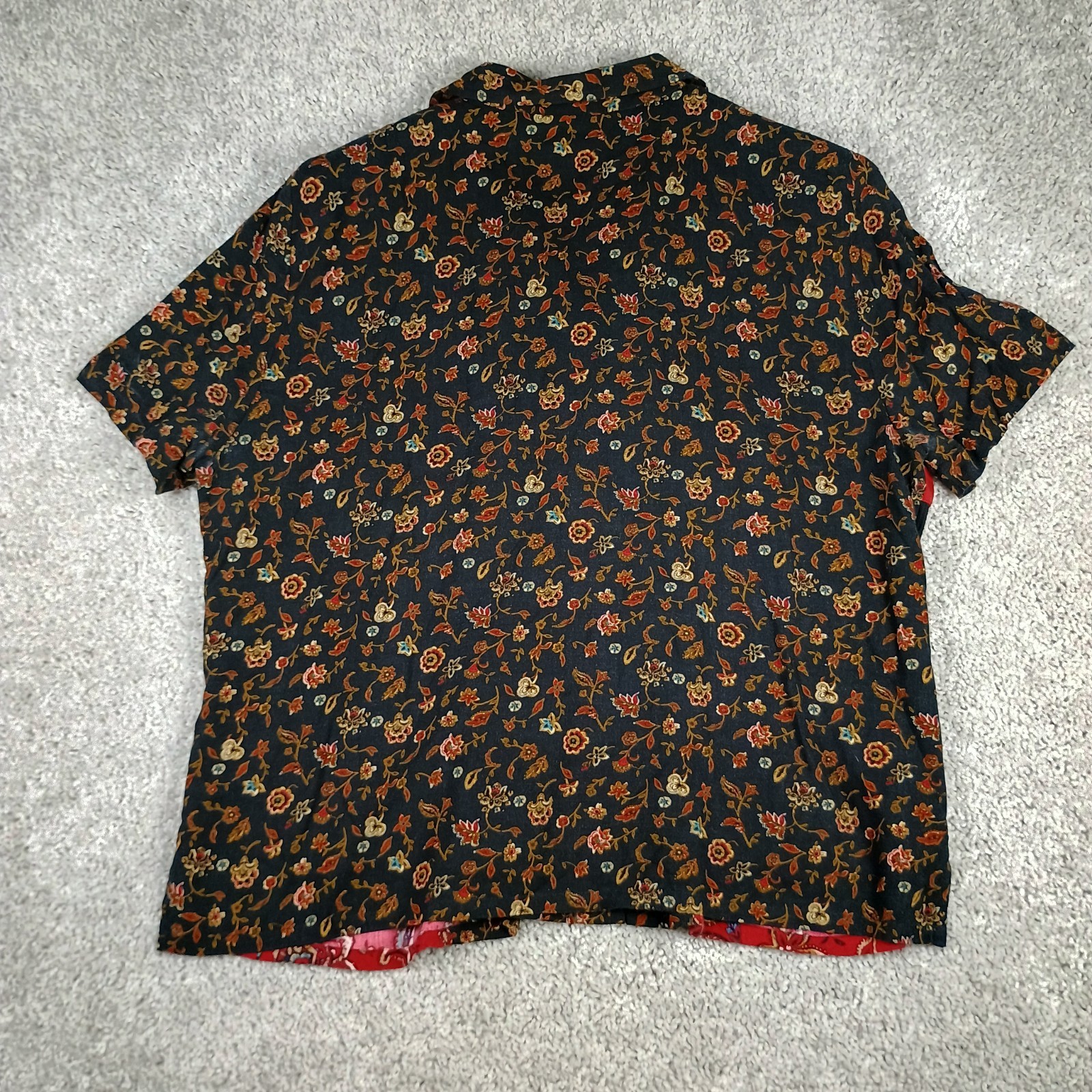 Vtg 90s Koret Patchwork Button Up Shirt Large Rayon Paisley Floral Shoulder Pads
