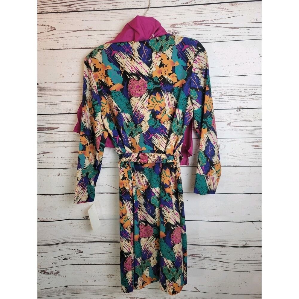 NWT VTG EJM Bold Green Blue Abstract Belted Dress with Scarf Women&rsquo;s Size 6P