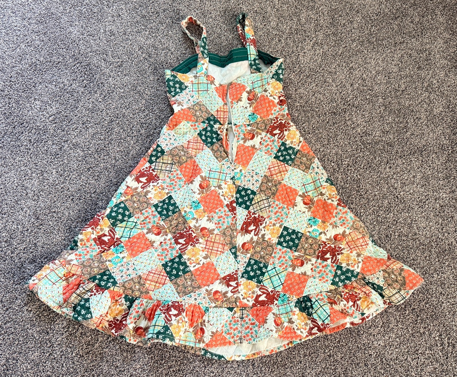 Vintage Handmade Patchwork Prairie Dress Pockets Snap Straps Cottagecore