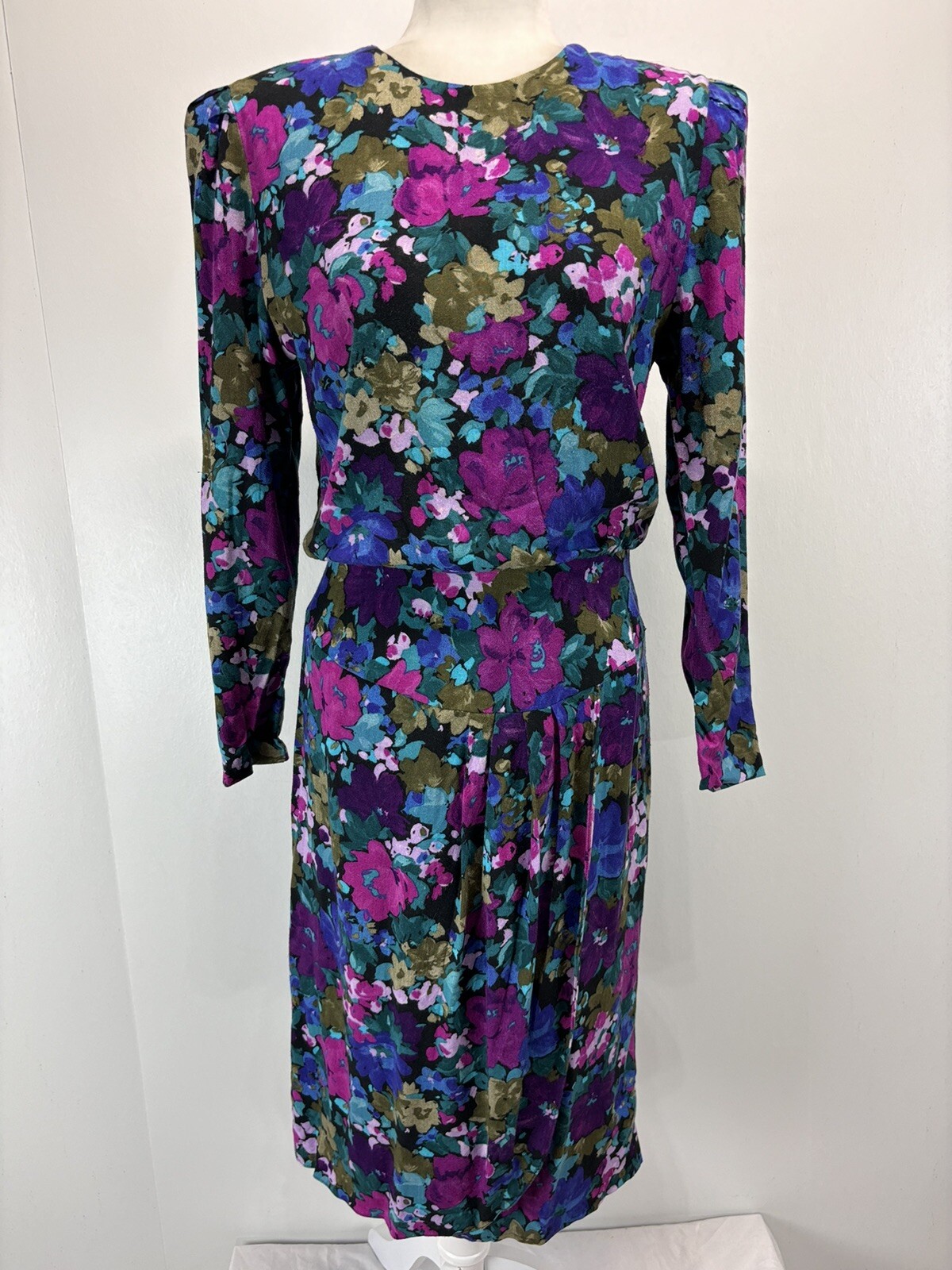 Vtg Jeffrey And Dara Floral 80’s Dress Sz 7/8 Women’s Tulip Wrap Skirt Colorful