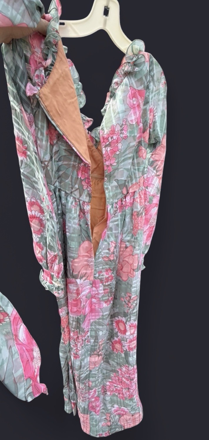 1960s-70s Kiki Hart Dress Vintage Pink/Green Floral Print RARE Offers Welcome