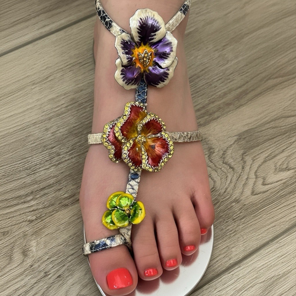 Rare Vintage Roberto Cavalli Flat T-Strap in Pansy Size 6.5