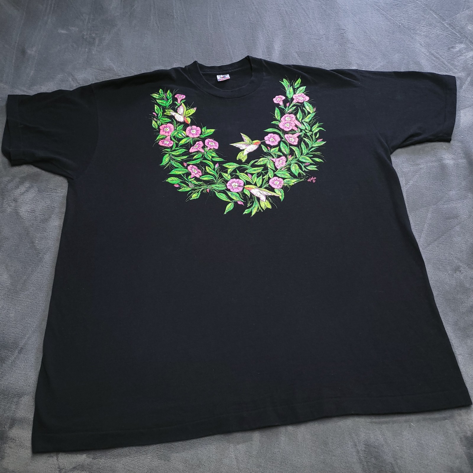 Vtg 90s Floral Hummingbirds Single Stitch Made USA 3XL Shirt Flower Glory