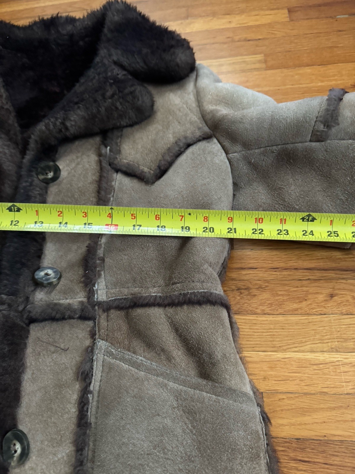 Wilsons Brown Suede Shearling Fur Coat Size 12, Vintage Style, Chest 42in