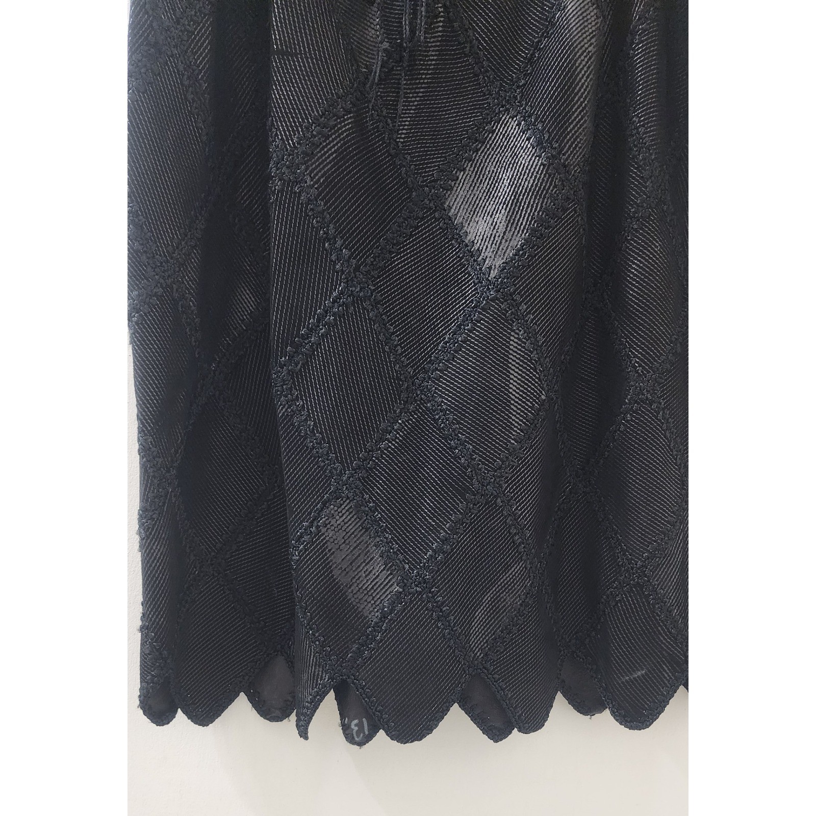 Vintage Black Diamond Knit 2 Piece Set Batwing Top Scalloped Midi Skirt L XL