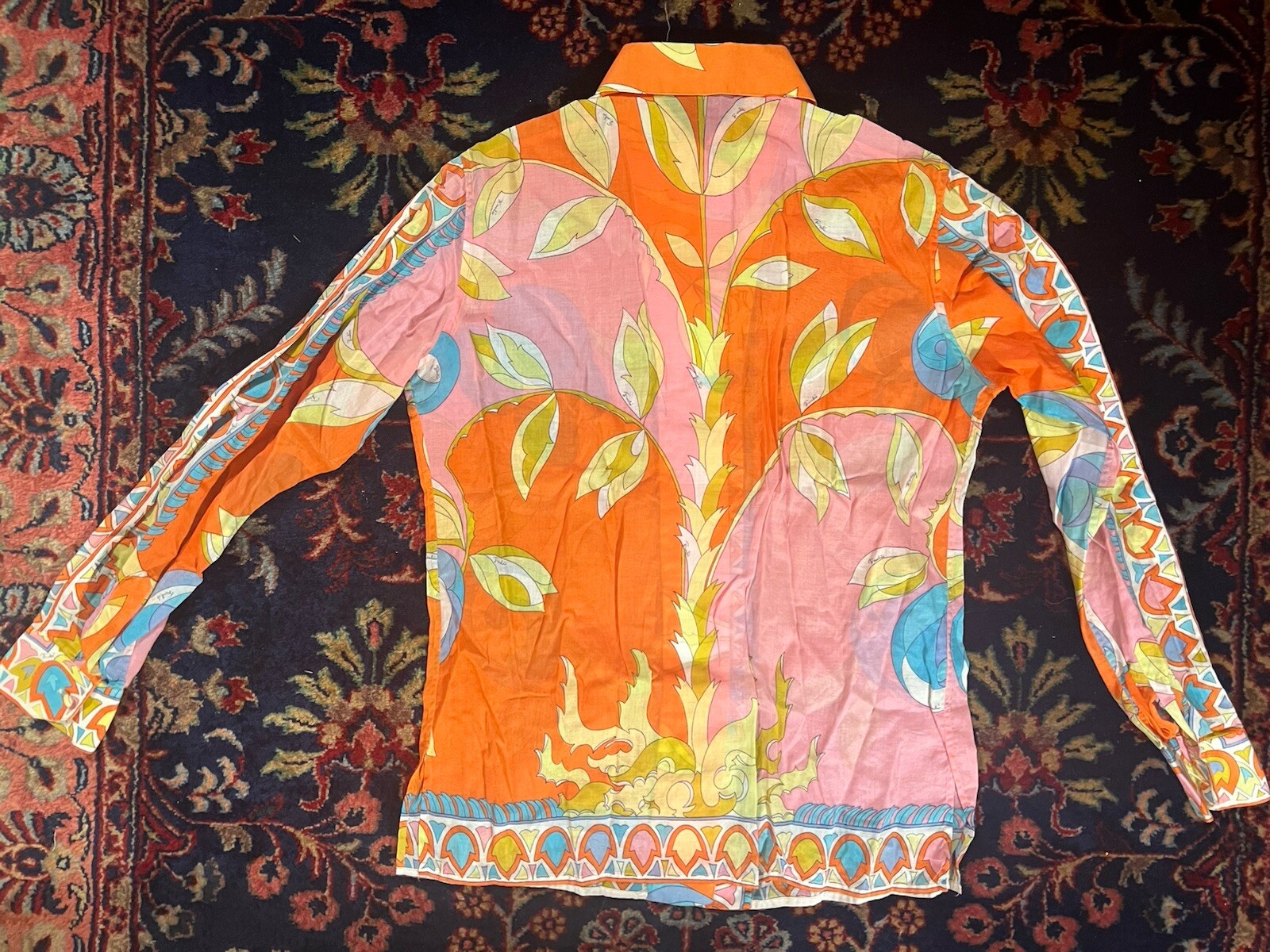 VINTAGE 1970s EMILIO PUCCI Top Cotton Blouse Vtg 8/Small Pink Rare Mint