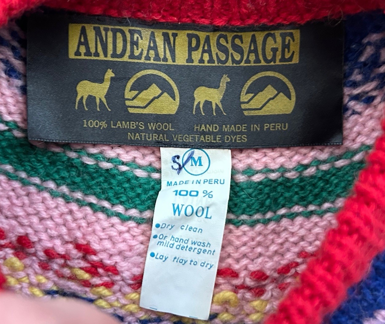 VTG Andean Passage Handmade Peruvian Wool Sweater Llama Folk Art Knit Size S/M