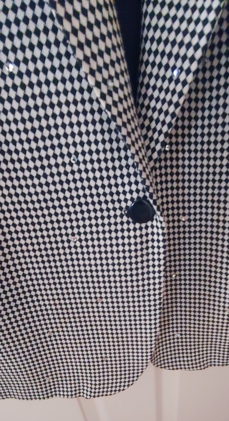 1990s Sportables Women&rsquo;s M Black/White Diamond Pattern Blazer Jacket/Rhinestones