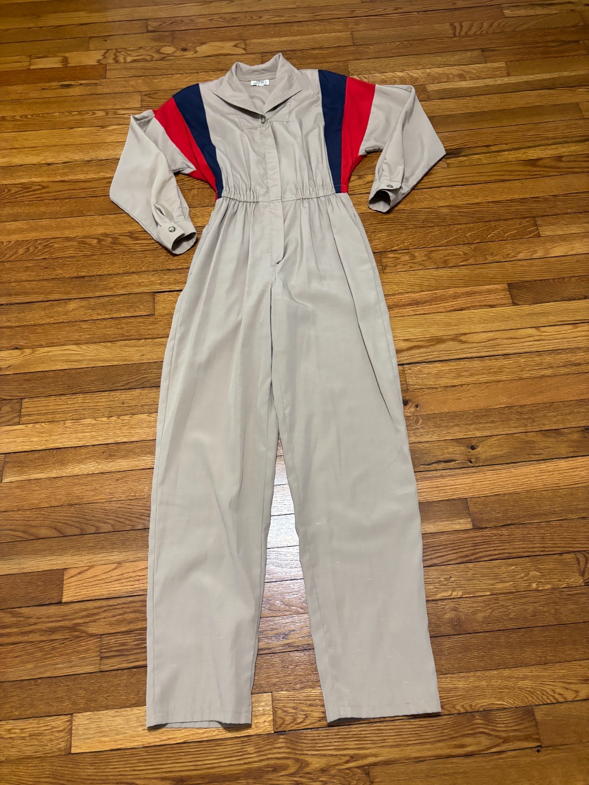 Vintage 1960&rsquo;s Sue Brett Womens Jumpsuit Size 7/8 Beige Coveralls Zip Up Flyers