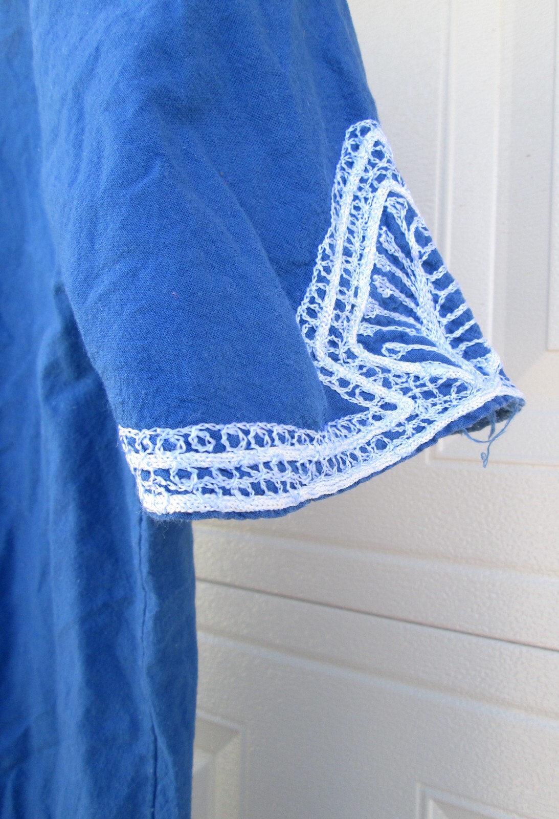 Morocco Caftan Dress Blue White Embroidery Vintage Kaftan Medium