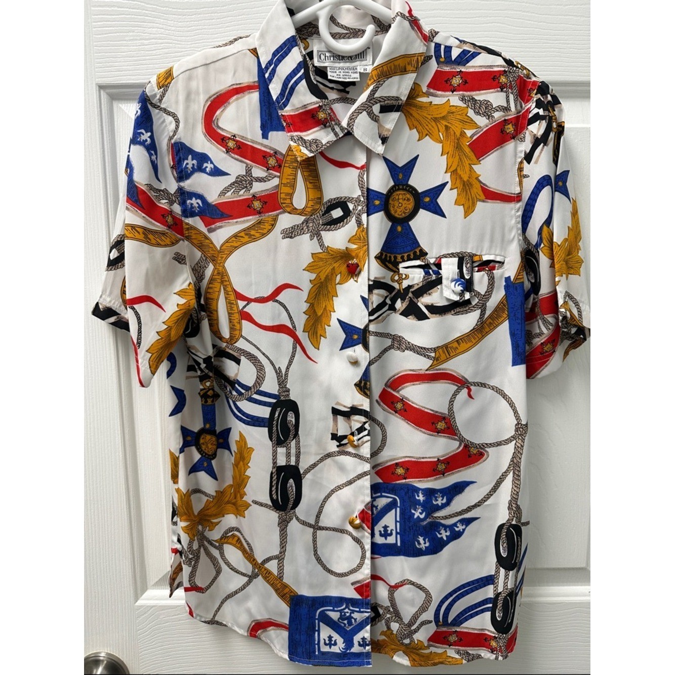 Women&rsquo;s Vintage Nautical Blouse Red, White, Blue, Gold Damaged READ Description