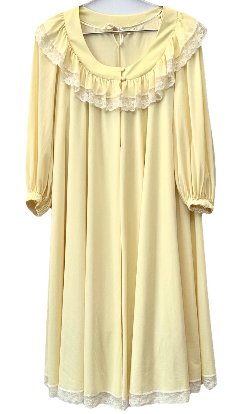 VTG 60s Claire Sandra for Lucie Ann Yellow Nylon & Lace Peignoir Set Slip Gown
