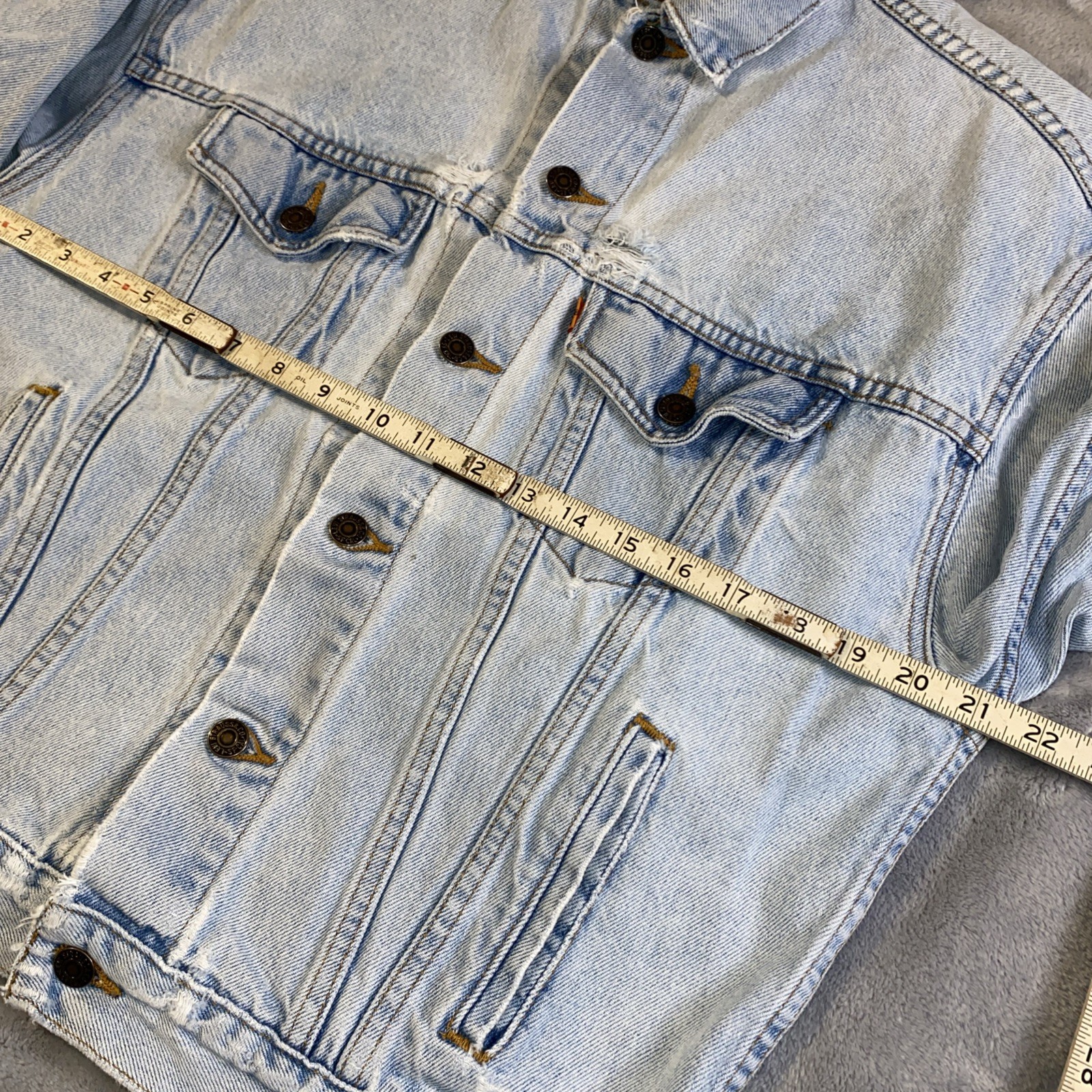 VTG Levis Orange Tab Trucker Jean Jacket 90’s Medium 12/14 Destroyed 57507 USA