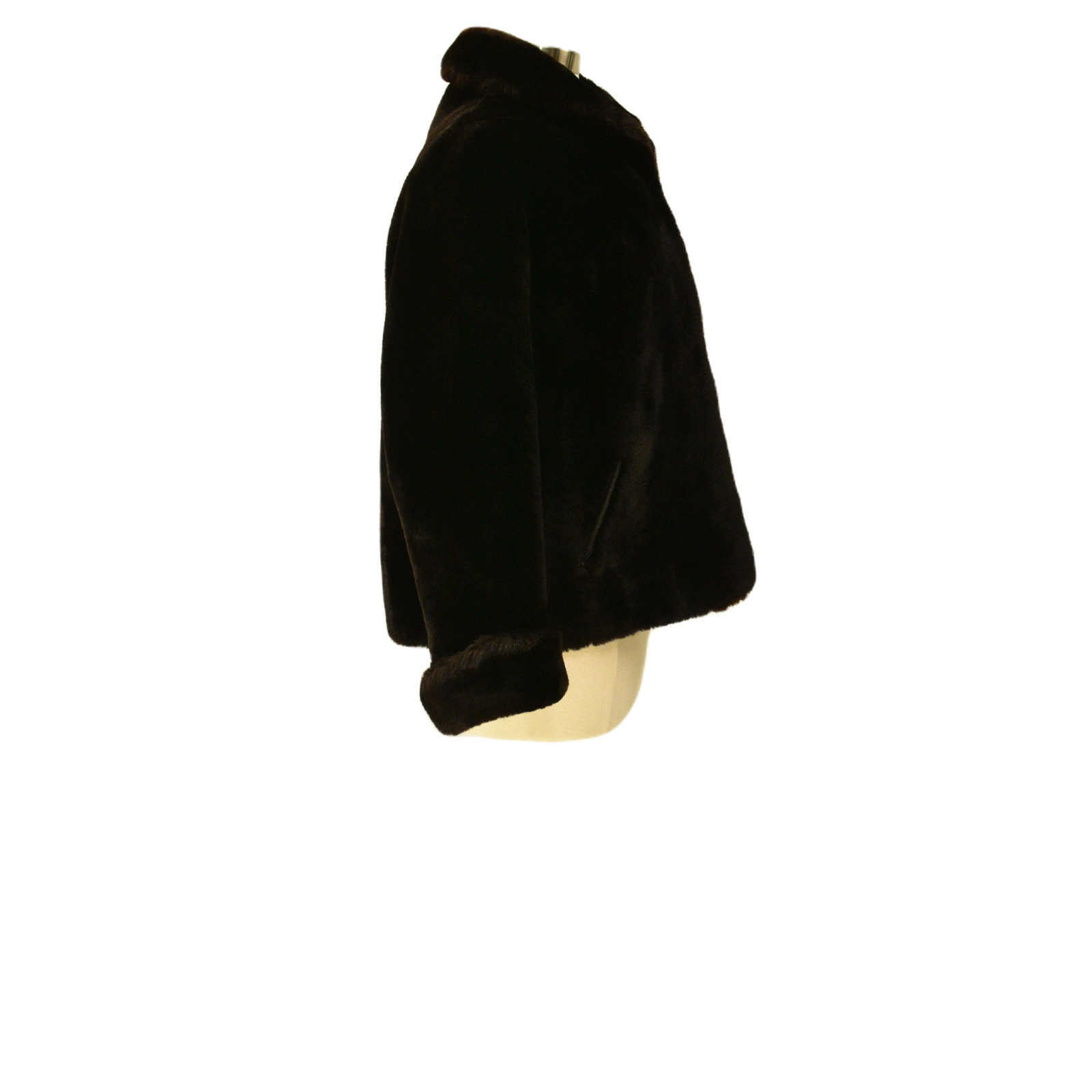 Dark Brown Sheered Lamb Short Coat Bracelet Sleeve Size L
