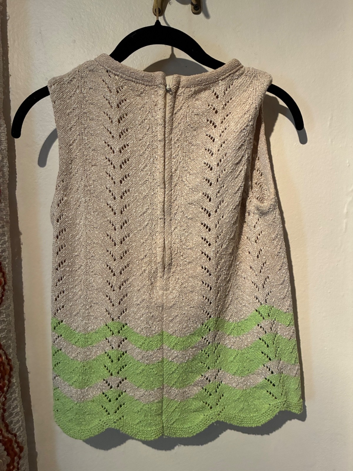 Time for tea! Vintage knit set size small. Ivory and green