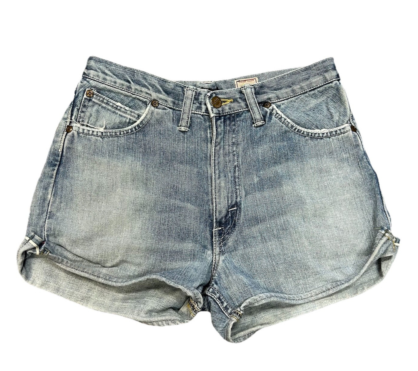 VTG LEE UNION MADE SELVEDGE BLUE DENIM JEAN SHORTS DAISY DUKE 15&Prime; FLAT (11)