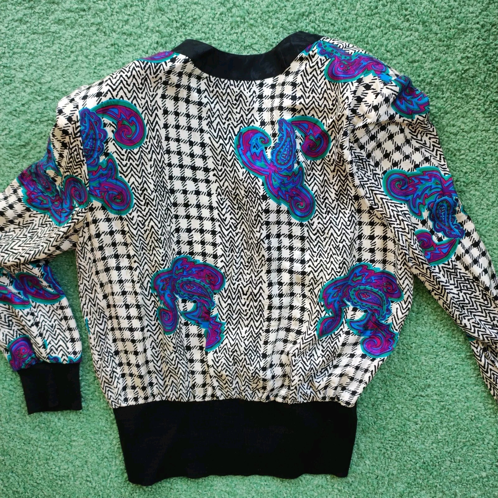 🎄🎁VTG Silk 💯 2 Piece Set Bomber Jacket & Pleated Skirt Sz 12 Check & Paisley
