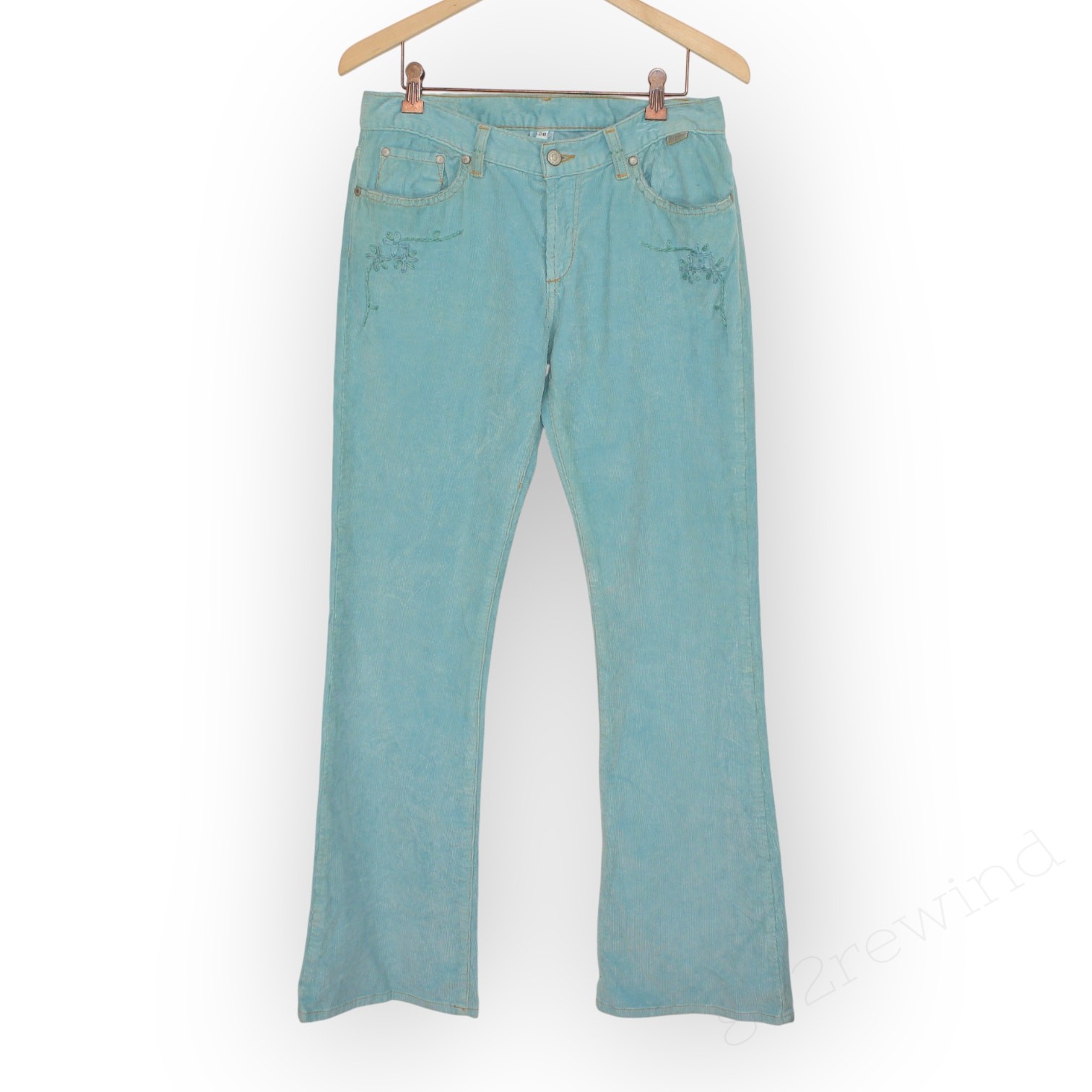 28 Tall Vintage Crystal Jeans USA Corduroy Turquoise Embroider Bootcut FreeShip