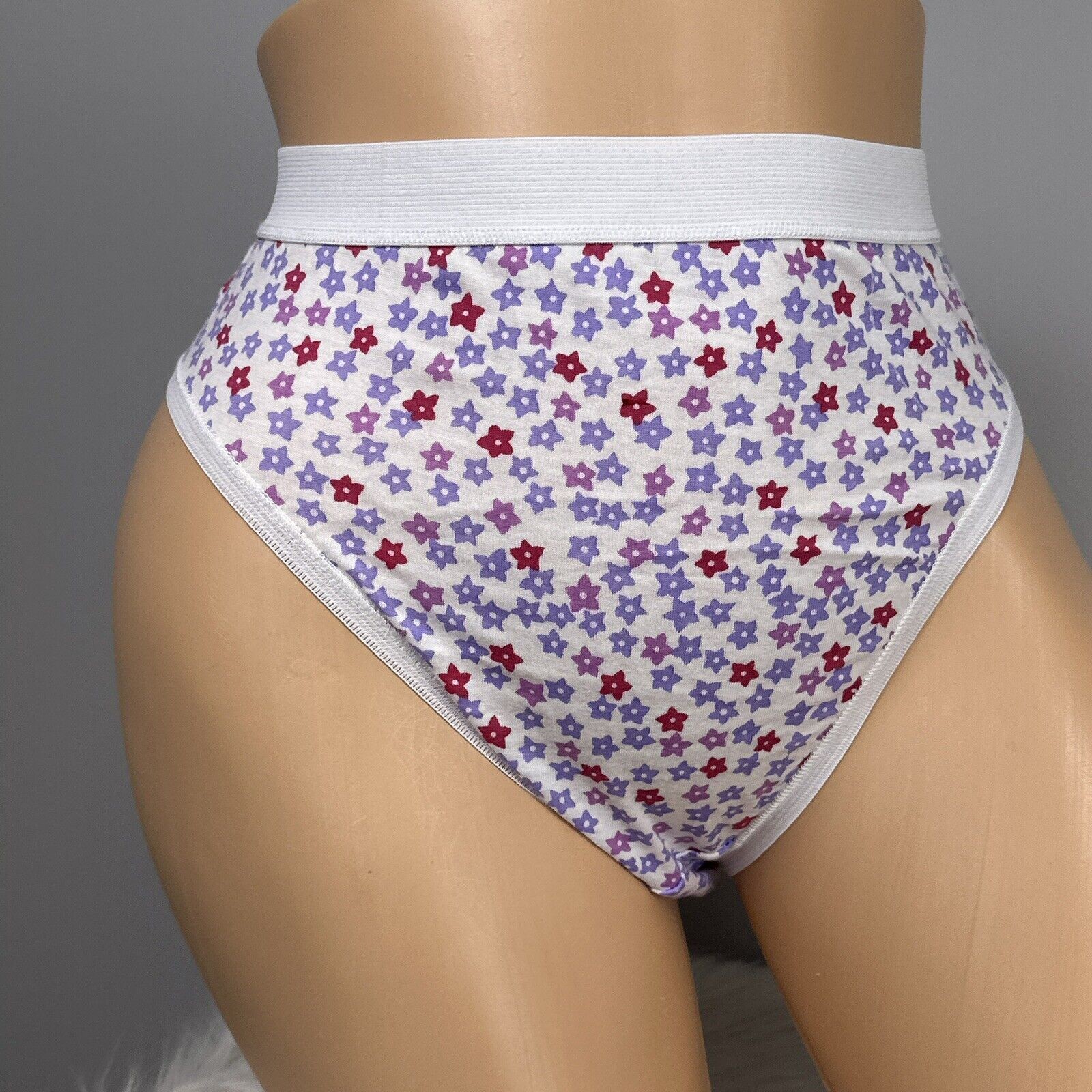 Vintage New Panties Emma C Women&rsquo;s Size Large 7 100% Cotton Floral Wide Waist
