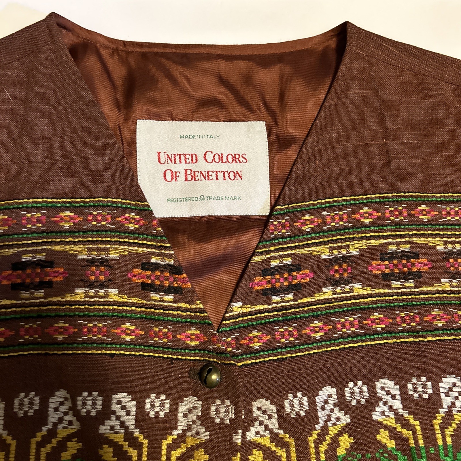 Vintage United Colors of Benetton Vest Women 40 Embroidery Bell Buttons Crop S M