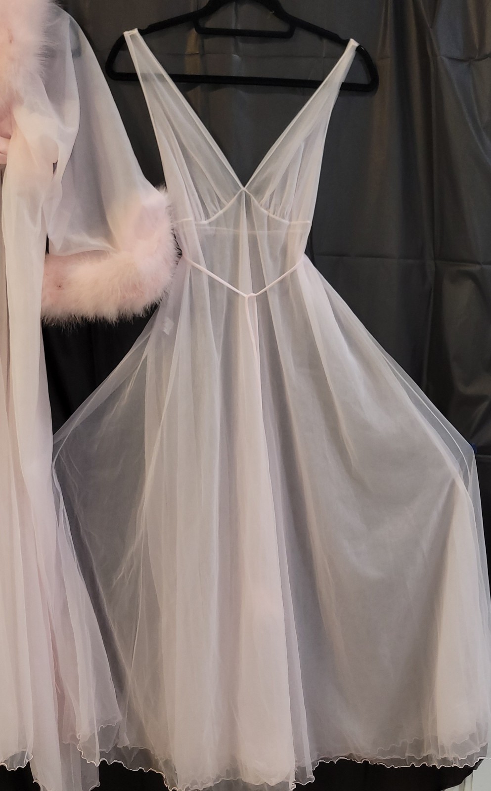 Vtg InTime 2 Layers Sheer Chiffon Lingerie gown Peignoir Robe S Pink Movie Star