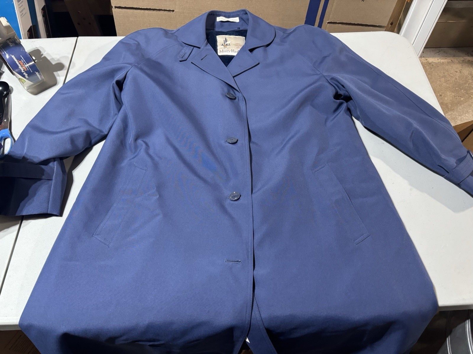 Vintage MISTY HARBOR Blue Navy RAIN TRENCH COAT Size 14 Reg Zip Out Lining