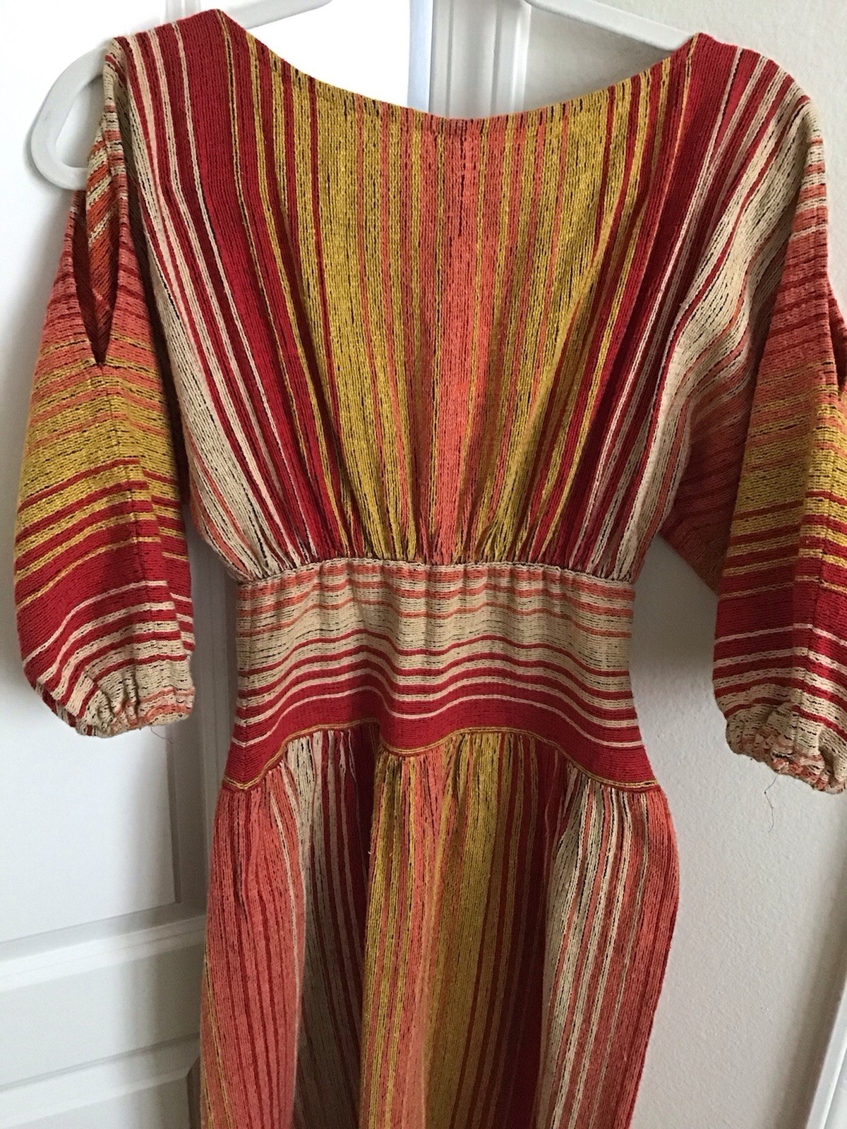 Rare Vintage 1970s Rikma Folk Striped Max Dress Rainbow Stripe Hippie Sm/Med