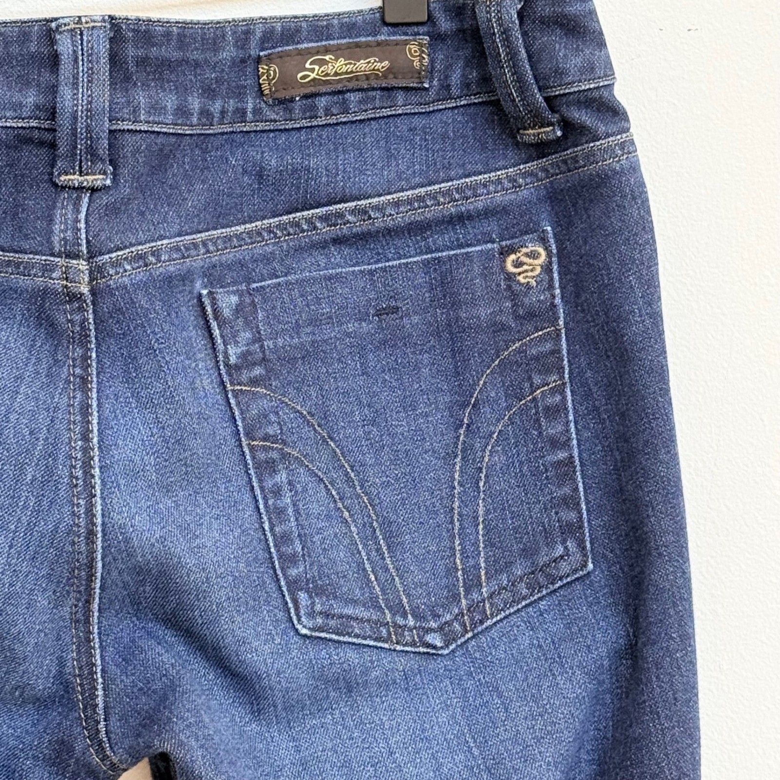Serfontaine Dark Wash Bootcut Jeans Low Rise Long Inseam Size 29 Y2K Minx Style