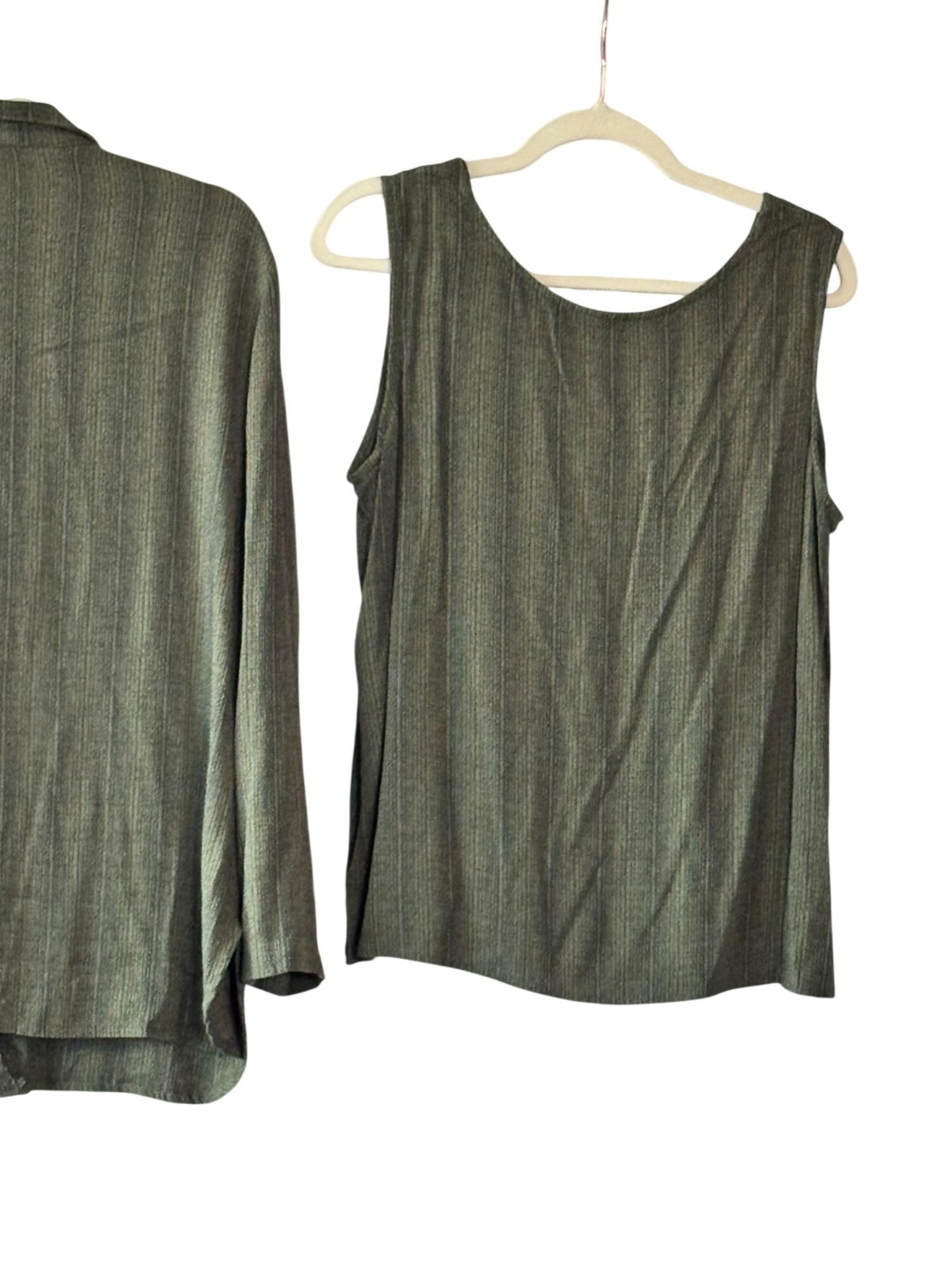 Vintage K Studio Olive Green Textured Shirt and Tank Set Size 14