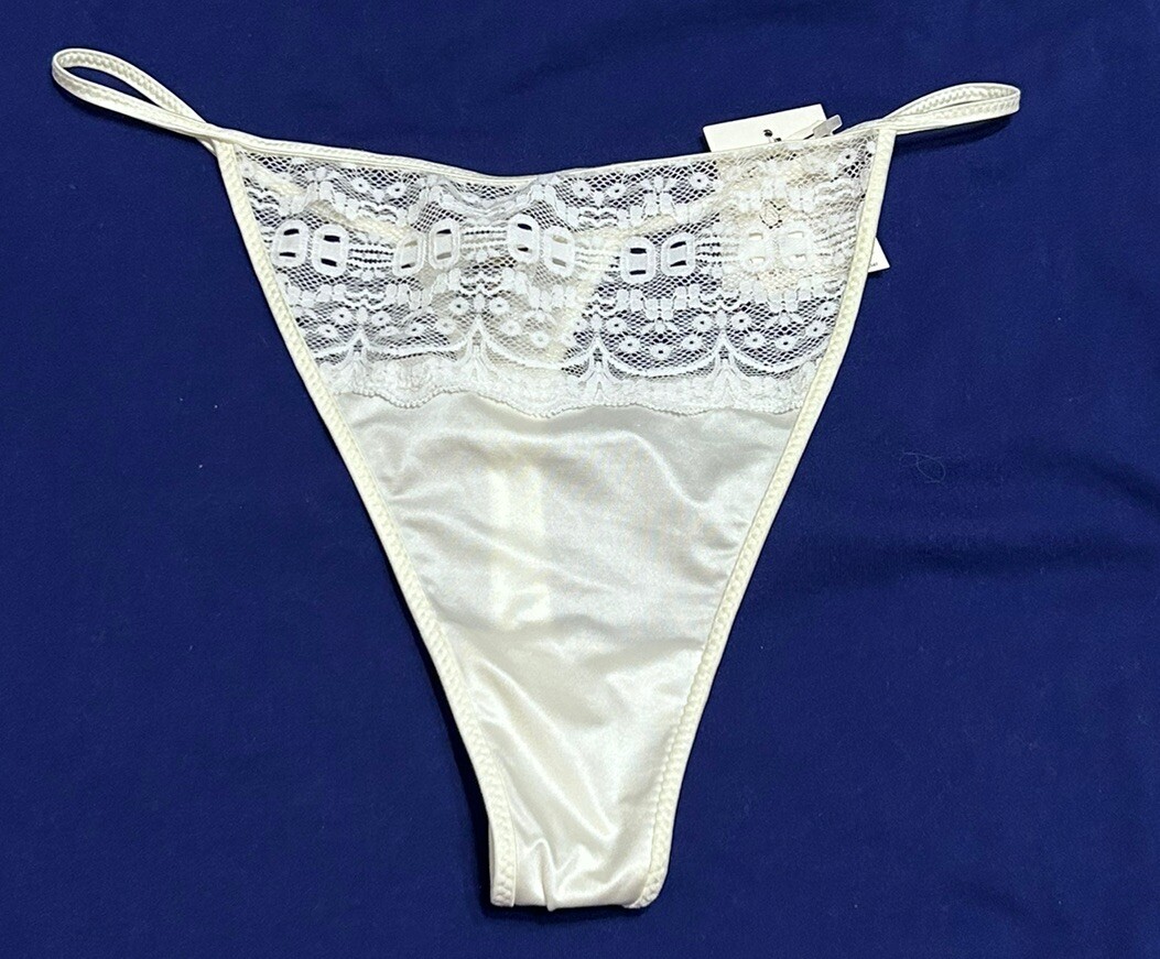 Vintage Liquid Nylon Shine Size 2xL Thong Bikini Gloss Soft Ivory