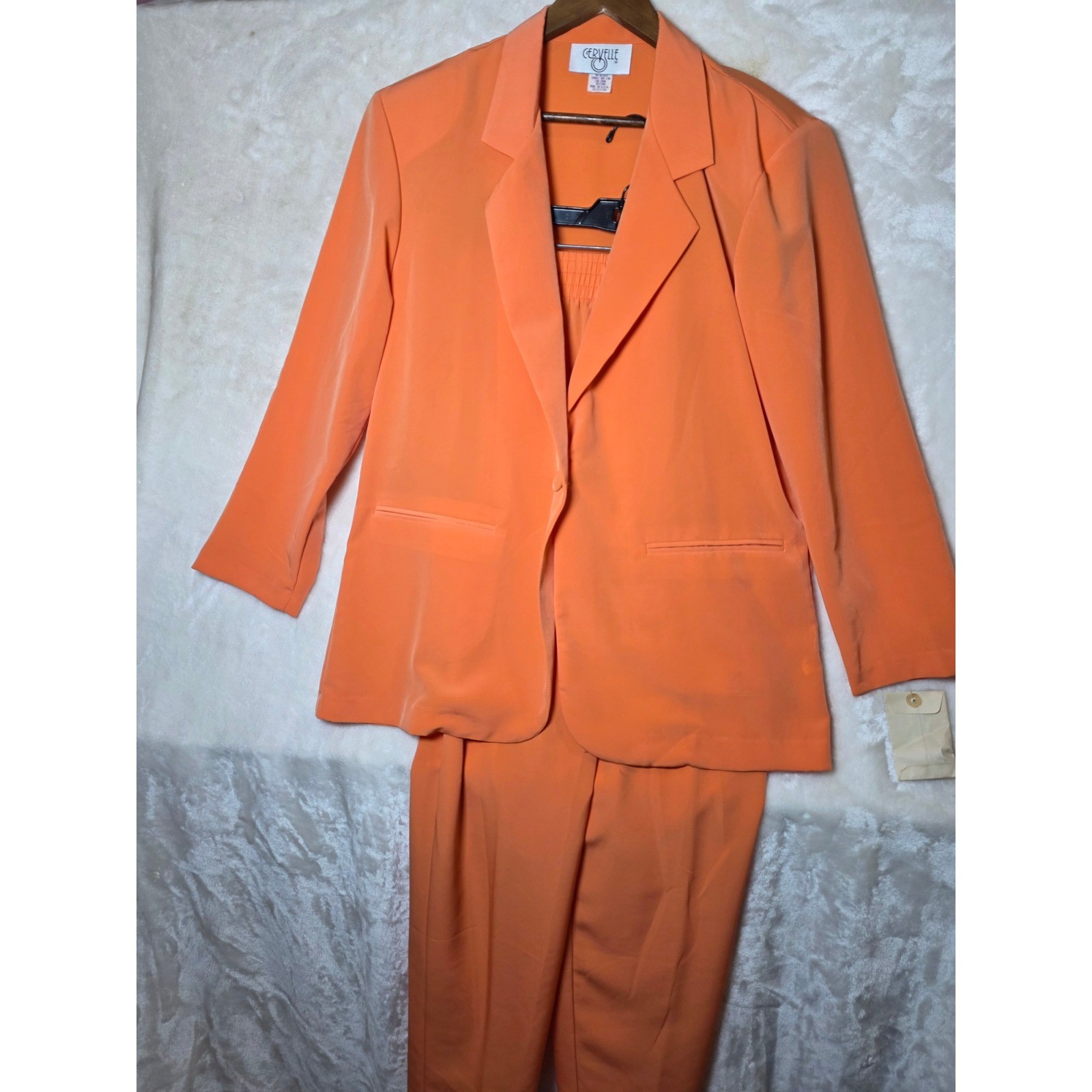 Vintage Cervelle Women Orange 2 Piece Pant Suit Set Blazer Trousers Size Medium