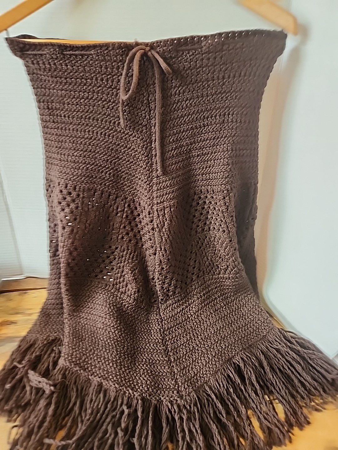 Beneton Vintage Made In Ita1y Brown Knitted Skirt Or Mini Dress Fringe Boho