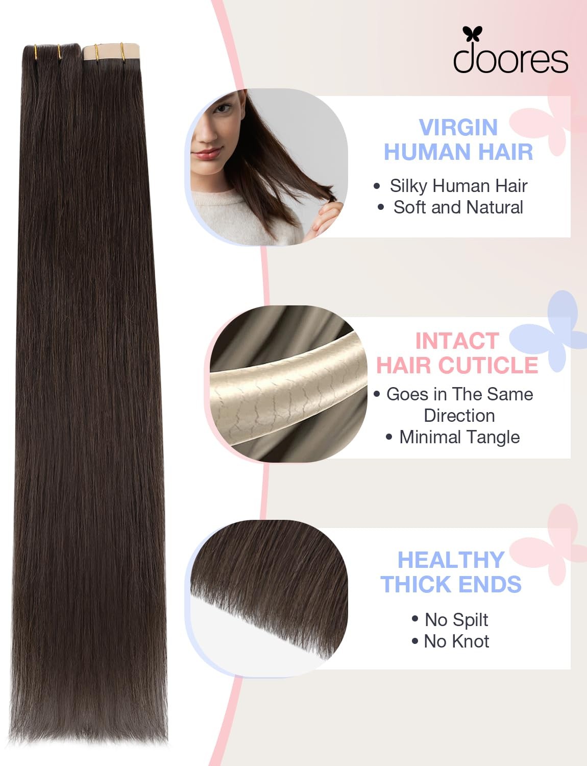 DOORES Invisi Edge Tape in Hair Extensions Light Dark Brown 10 Injection Tapeins