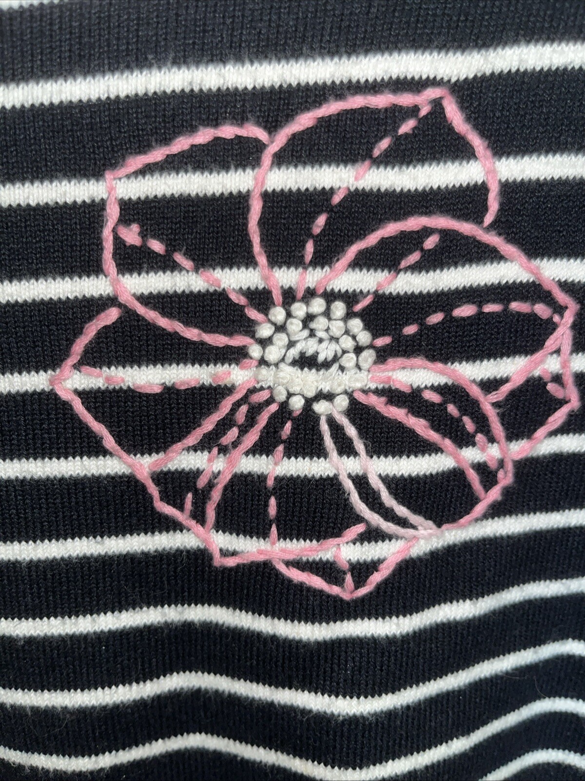 Vintage HAROLDS sweaterNavy With White And Pink Embroidered Flowers. Size Large