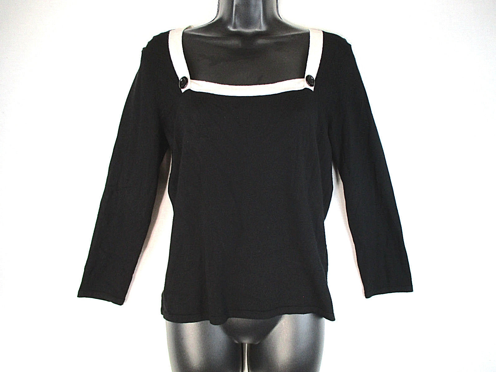 NWT OLO Black/Ivory Square Neck Lightweight Career Sweater $105 Women&rsquo;s Size M