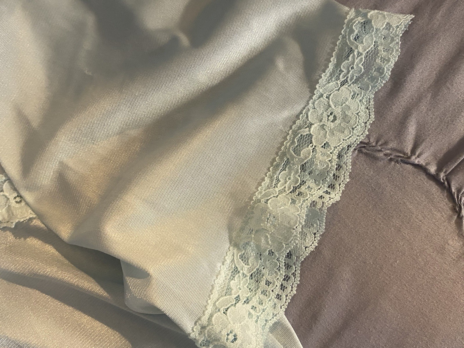 Vintage Vassarette Short Gown Nylon Lace Embroidery Size L Blue