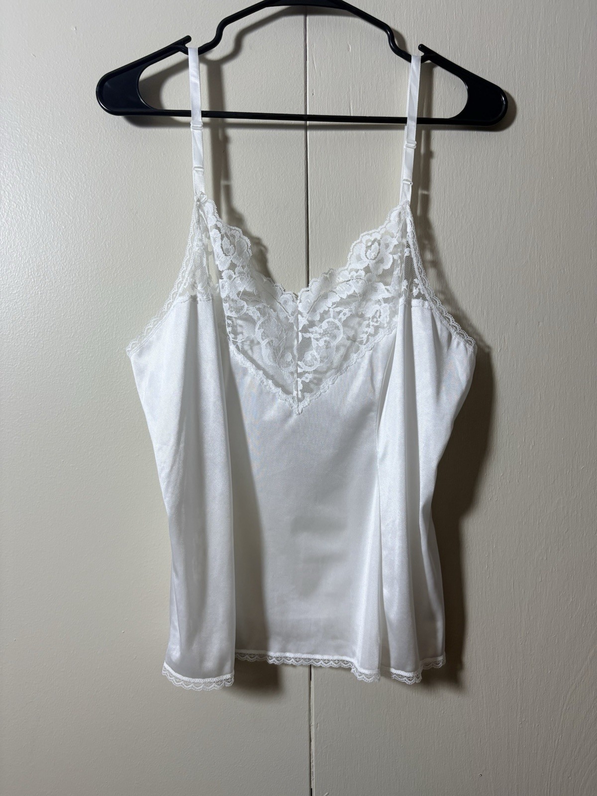 Vtg Vassarette White Lace Camisole XL 44 Adjustable Strap Y2K Lingerie Bridal