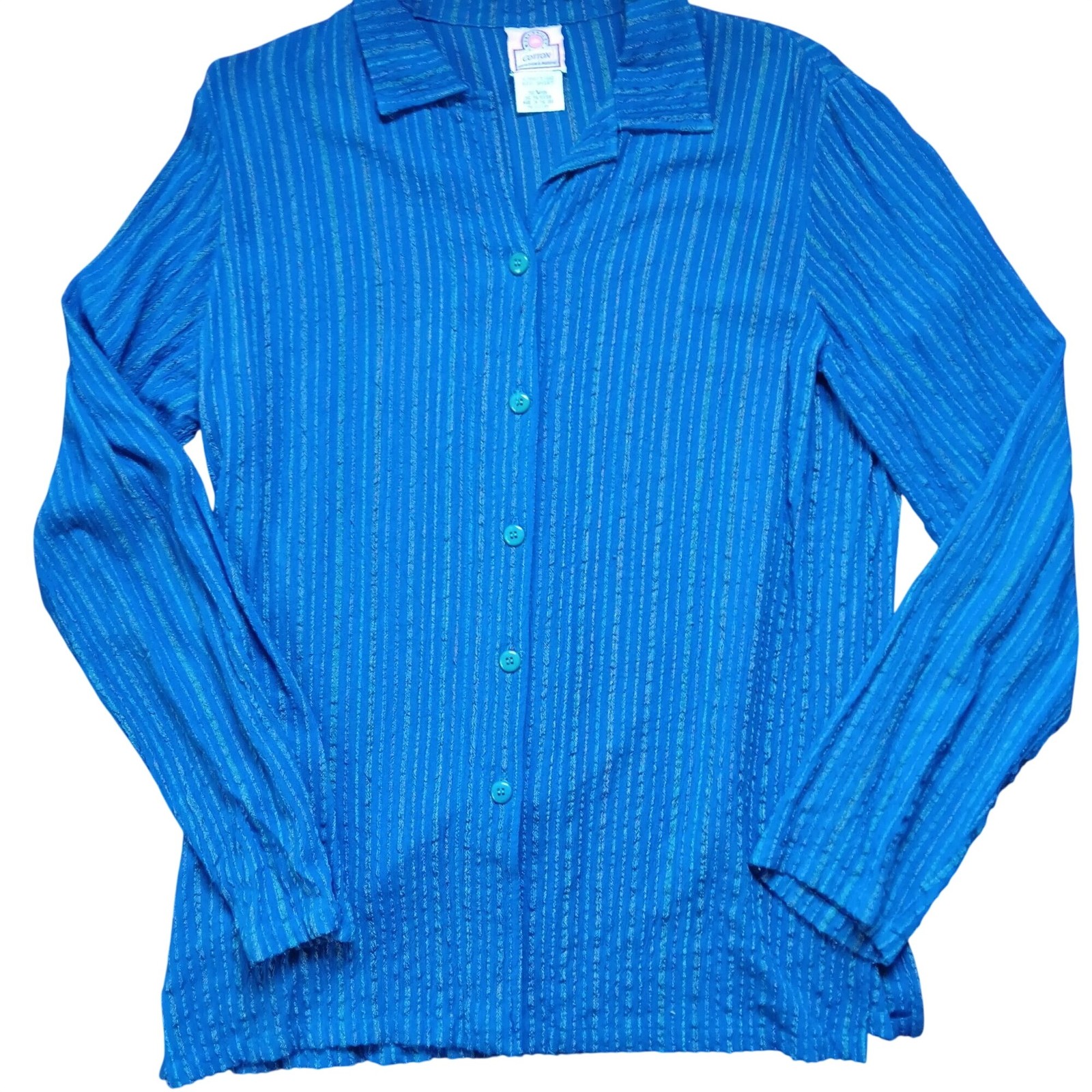 True Vintage Women&rsquo;s Blouse Medium Mill Valley Striped Stretch Rayon Blend