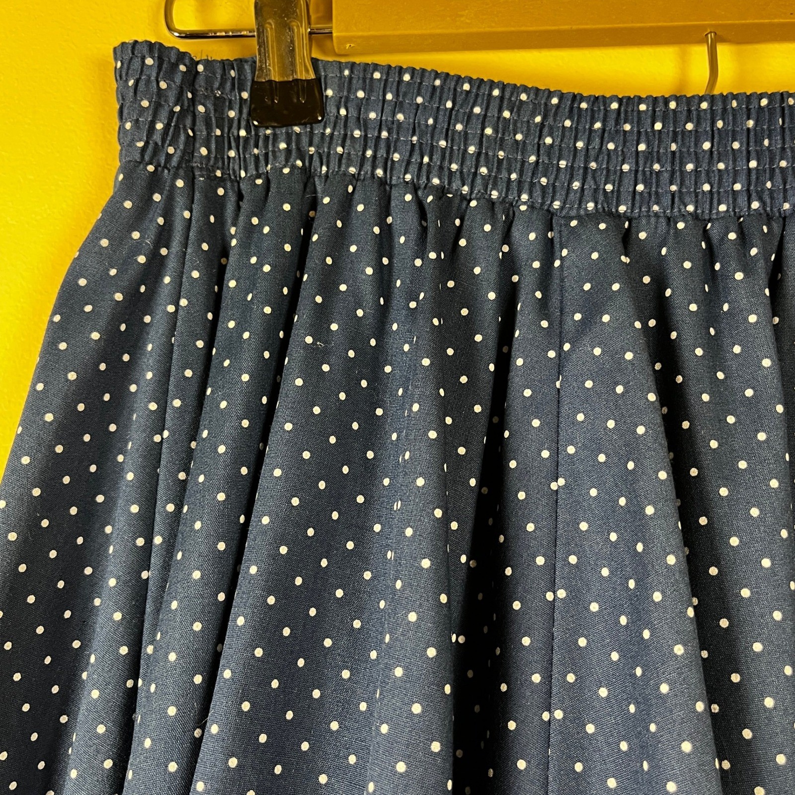 Vintage 80s Malco Modes Partners Please Navy Polka Dot Tiered Skirt M Rockabilly