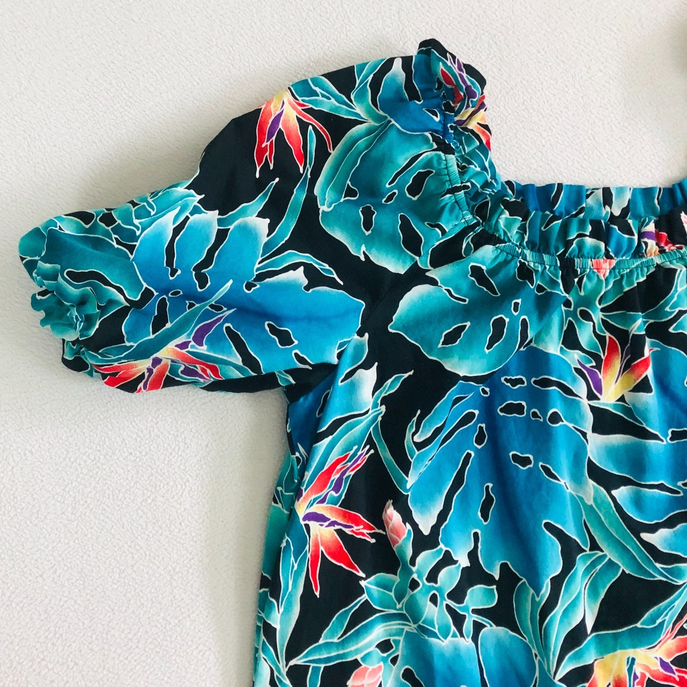 Vintage Hilo Hattie MuuMuu Dress MIDI Hawaiian Ruffle Bird Of Paradise Size M