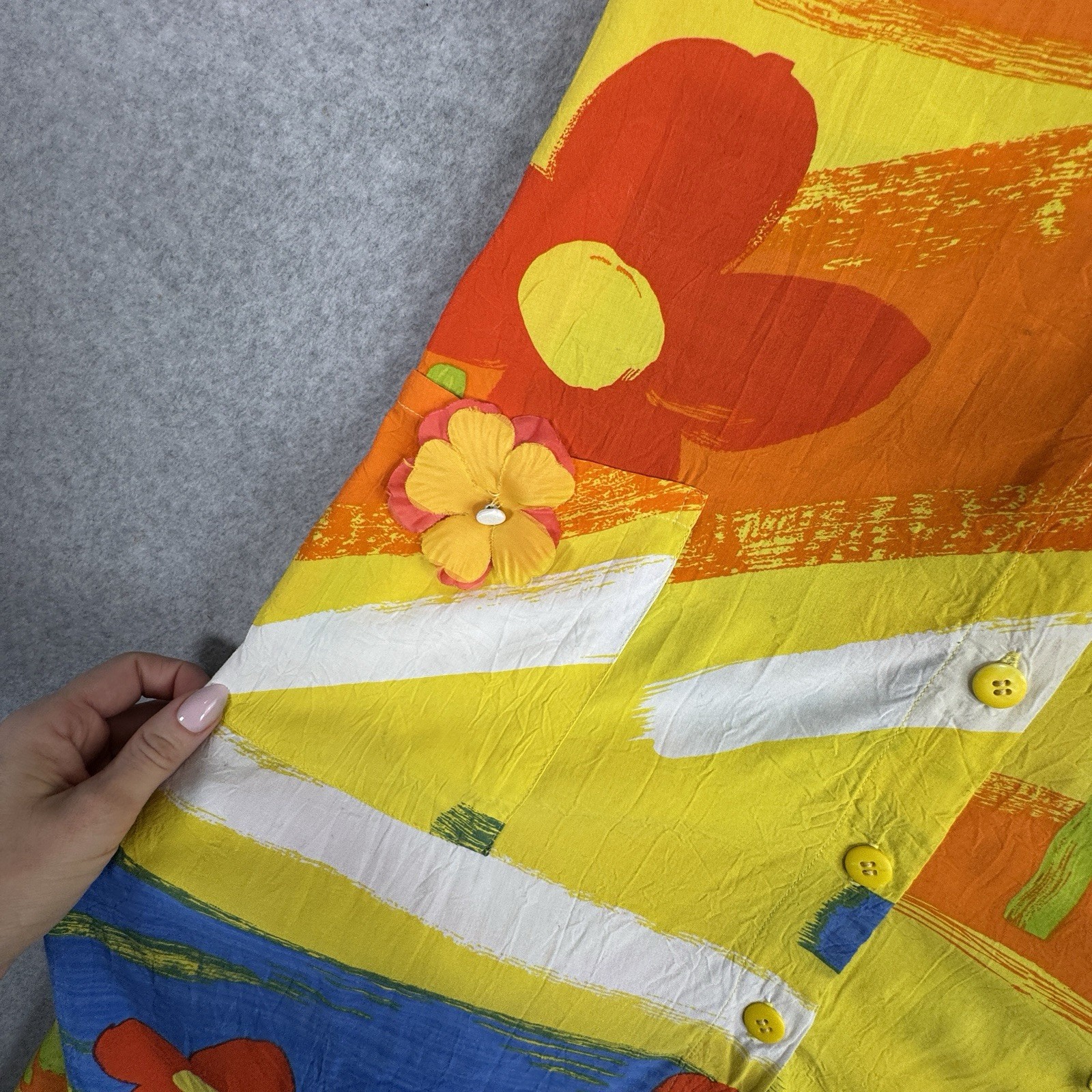 Jams World VTG 90s Floral Colorblock Maxi Dress Button Front Pocket M Bright
